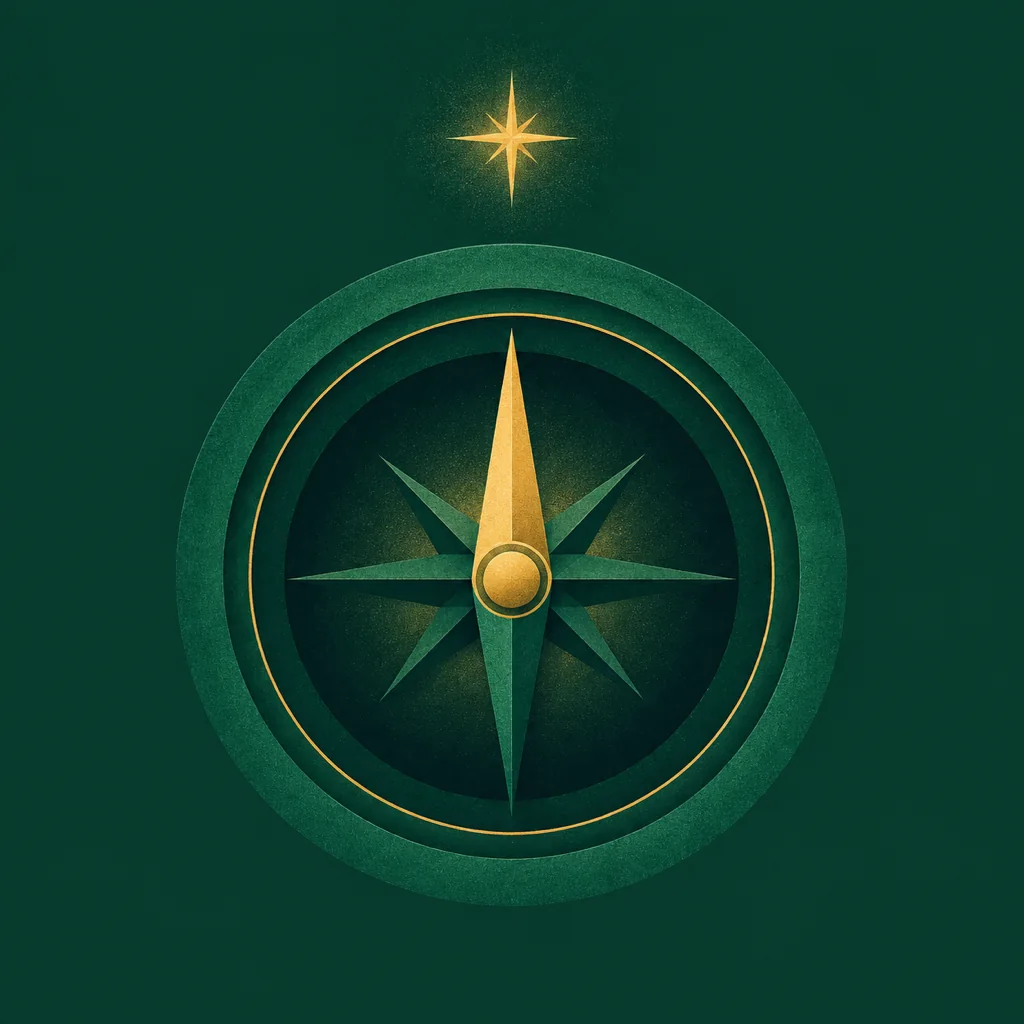 Illustration: a compass pointing to a gold star