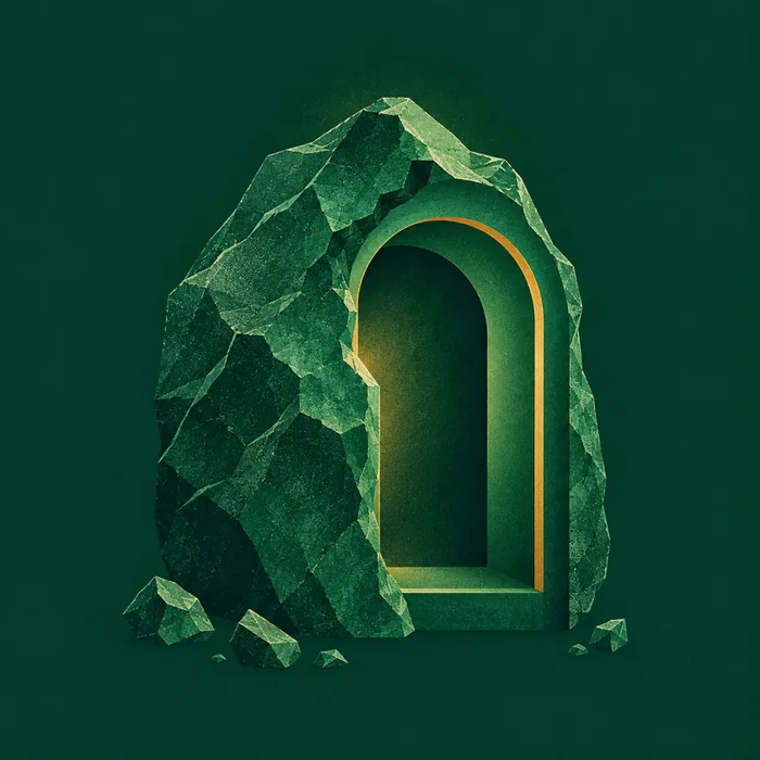 Illustration: a rough stone half-chiselled into a polished arch